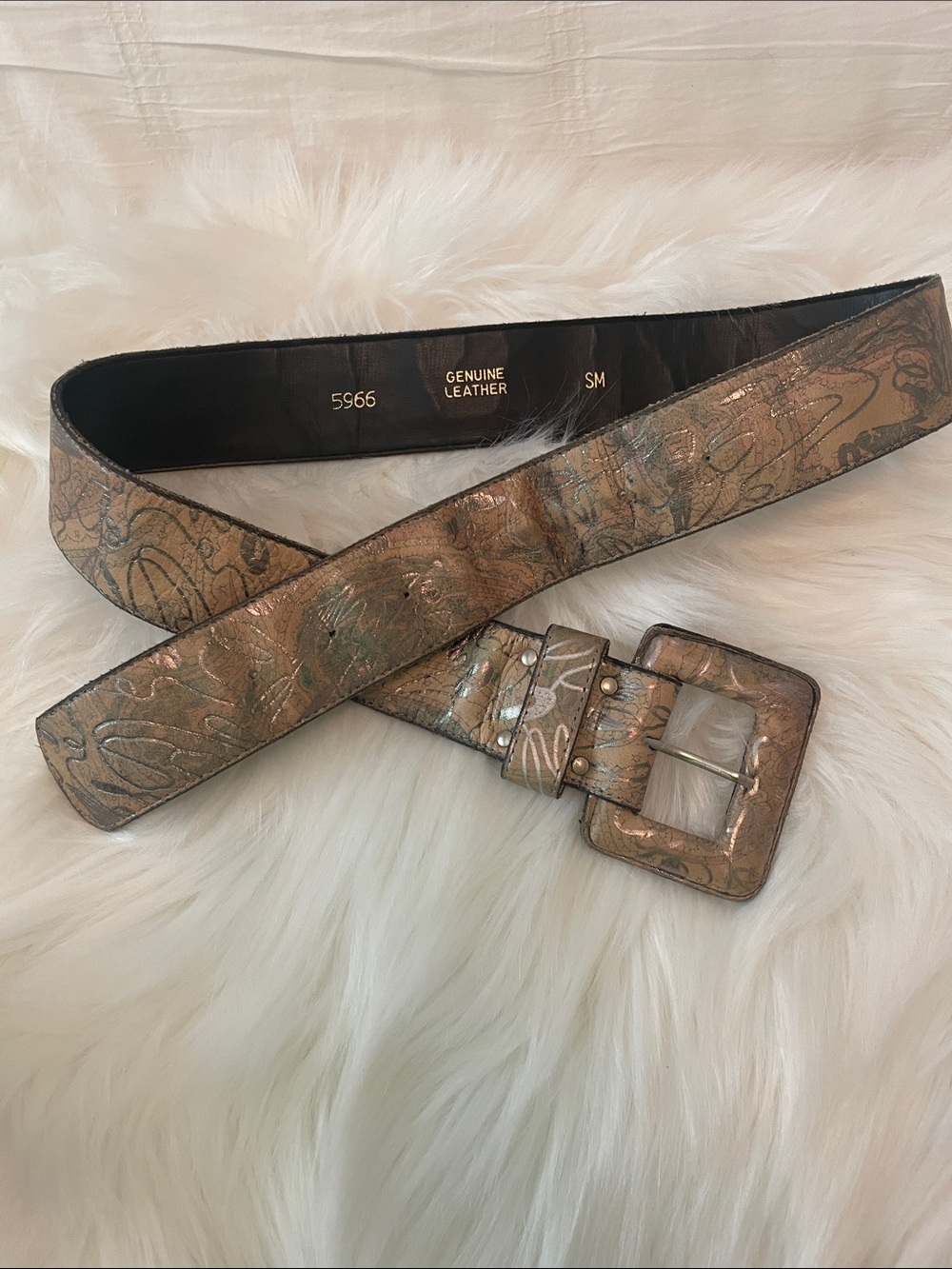 Genuine Leather Abstract Print Women’s Belt - Tan Pewter -SM